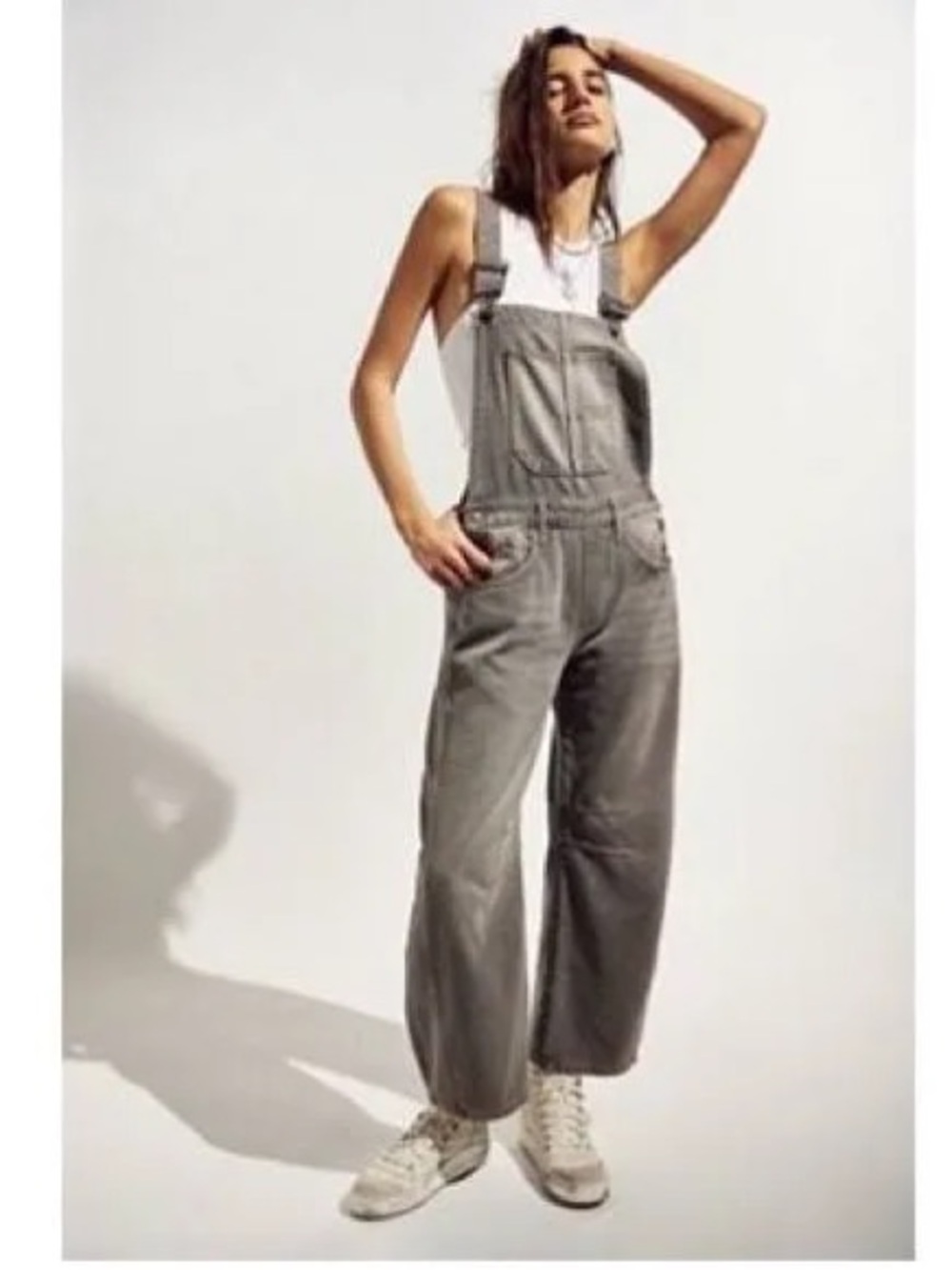 We The Free Gray Wide-Leg Denim Overalls